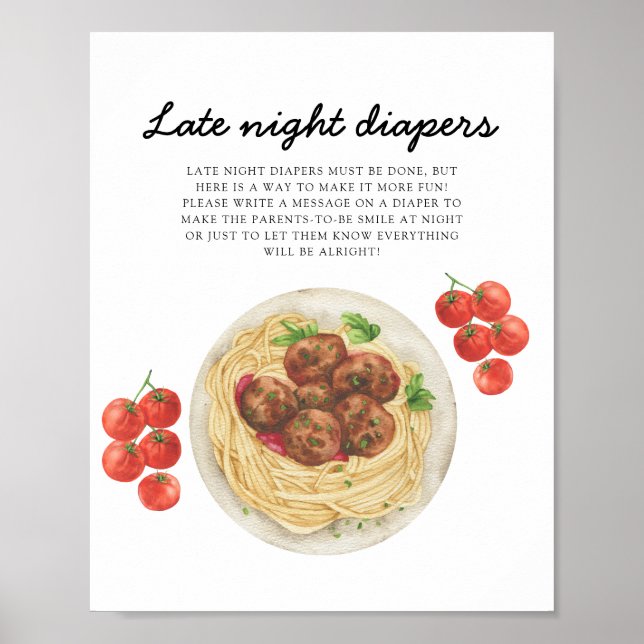Póster ducha de bebé Pasta pañales de noche (Frente)