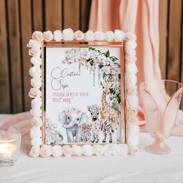 Póster Ducha de Bebé Personalizada Flor Tropical Animal S