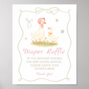 Póster Ducha de bebé Pink Mother Goose Rifa de pañales