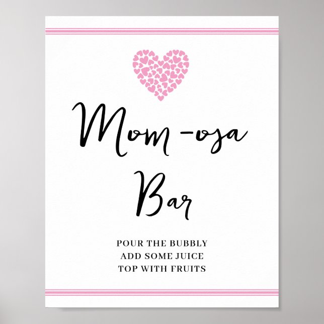 Póster Ducha de Bebé Rosa Corazón Mamá-osa-bar (Frente)