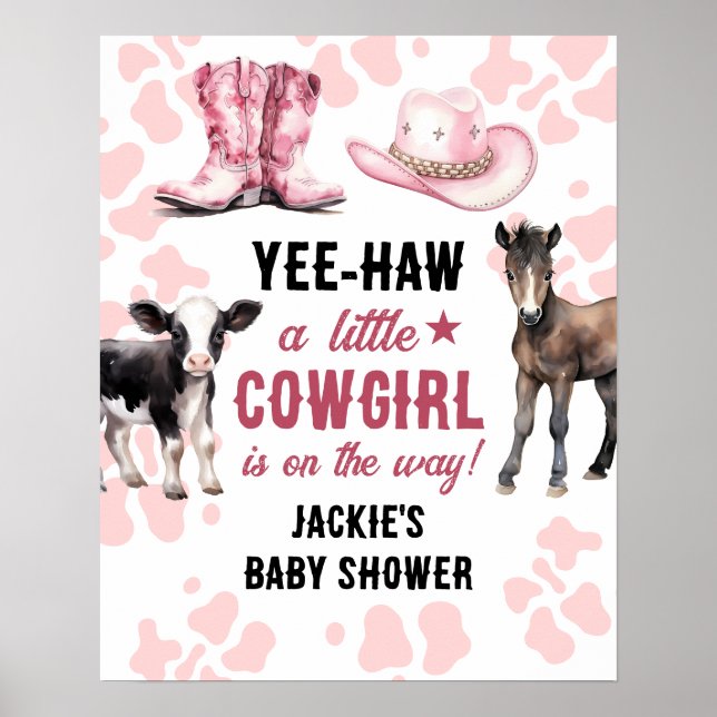 Póster Ducha de Bebé Vaquera Rosa Rodeo Pequeña (Frente)