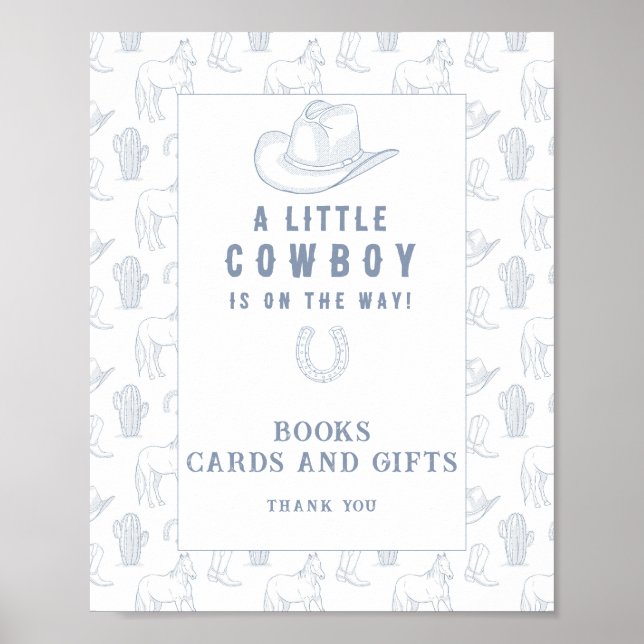 Póster ducha de bebé vaquero - cartel de libros tarjetas  (Frente)