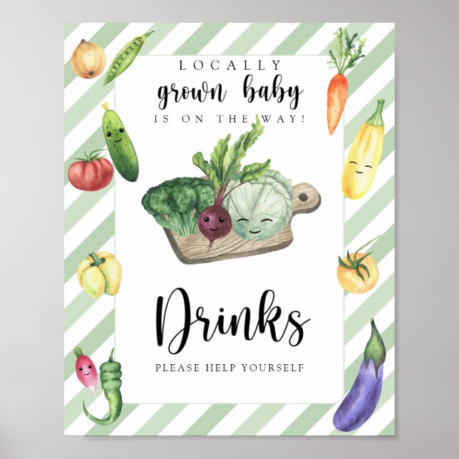 Póster ducha de bebé vegetariana - Las bebidas se ayudan  (Frente)