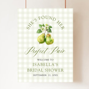 Póster Ducha de Boda Pareja Perfecta de Gingham Verde Mod