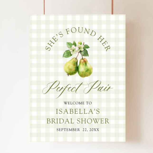 Póster Ducha de Boda Pareja Perfecta de Gingham Verde Mod (Modern Green Gingham Perfect Pair Bridal Shower Welcome Sign )