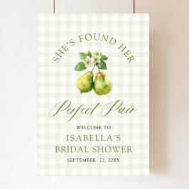 Póster Ducha de Boda Pareja Perfecta de Gingham Verde Mod