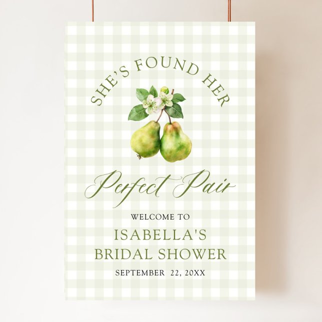 Póster Ducha de Boda Pareja Perfecta de Gingham Verde Mod (Modern Green Gingham Perfect Pair Bridal Shower Welcome Sign )