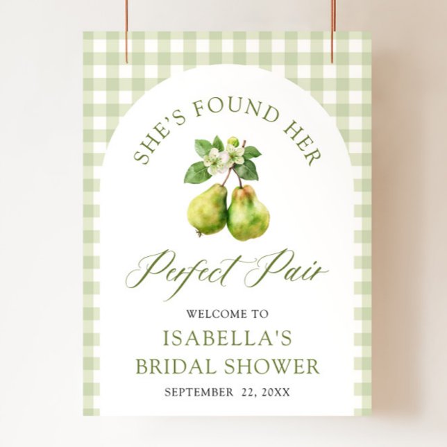 Póster Ducha de Boda Pareja Perfecta de Gingham Verde Mod (Modern Green Gingham Perfect Pair Bridal Shower Welcome Sign)