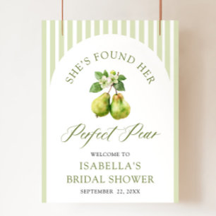Póster Ducha de Boda Perfecta Pera Verde Gingham Moderna