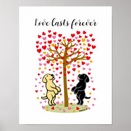 Póster Ducha de Corazones Pareja de Labrador Amarillo y N