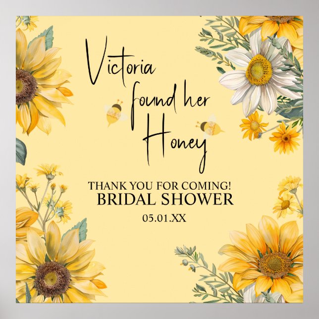 Póster Ducha de Novia Abeja de Miel Simple Ella Ha Encont (Frente)