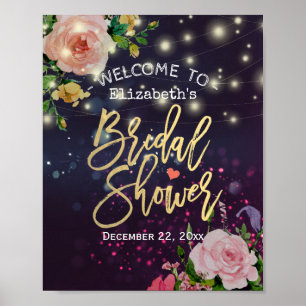 Póster Ducha de novia Bienvenida Floral Púrpura Tela Luce