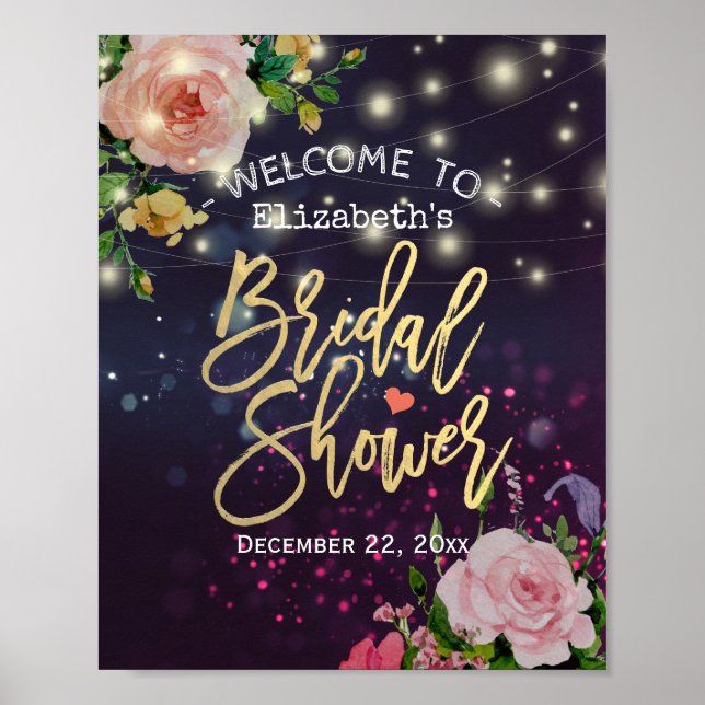 Póster Ducha de novia Bienvenida Floral Púrpura Tela Luce (Frente)