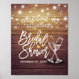 Póster Ducha de novia Bienvenidos al Rustic Wood Champagn