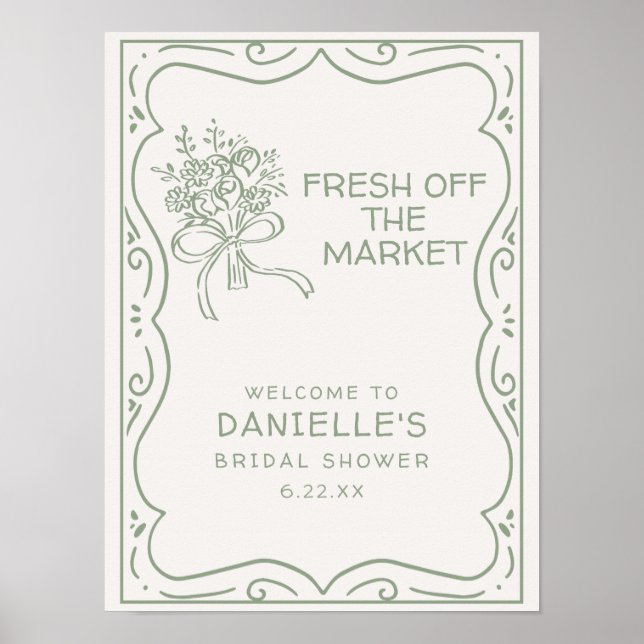 Póster Ducha de Novia Caprichosa Verde Fresca del Mercado (Frente)