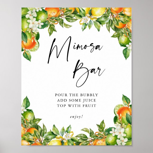 Póster Ducha de novia Citrus Signo de barra de Mimosa (Frente)