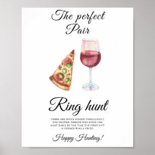 Póster Ducha de novia con vino y pizza Juego de búsqueda 