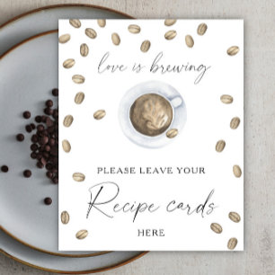Póster Ducha de novia de café Tarjeta de receta aquí