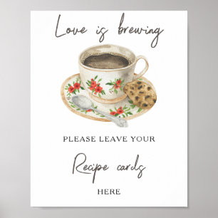 Póster Ducha de novia de café Tarjeta de receta aquí