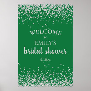 Póster Ducha de novia de Confetti de plata verde esmerald