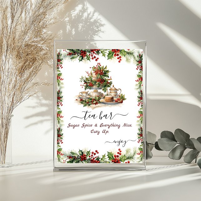 Póster Ducha de Novia de Navidad Bayas de Acebo Fiesta de (Christmas Bridal Shower Holly Berries Tea party Poster)