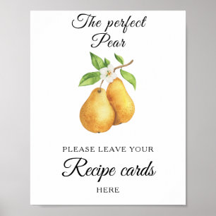 Póster Ducha de novia de pera. Tarjeta de receta aquí