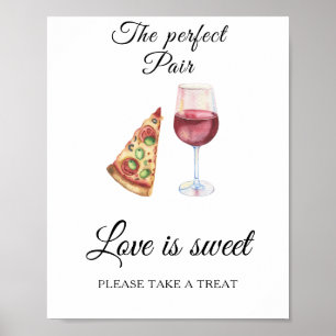 Póster Ducha de novia de pizza con vino El amor es dulce
