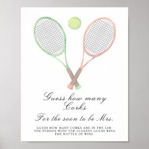 Póster Ducha de novia de tenis: adivina cuántos corchos