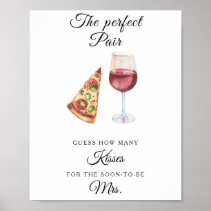 Póster Ducha de novia de vino y pizza ¿Cuántos besos?