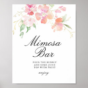 Póster ducha de novia dorada y rosa floral mimosa bar sig