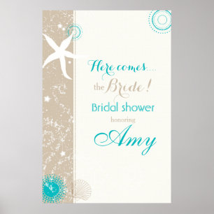 Póster Ducha de Novia en Taupe Marfil Aqua Playa