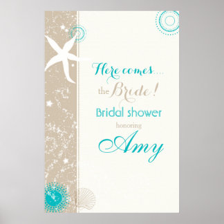 Póster Ducha de Novia en Taupe Marfil Aqua Playa