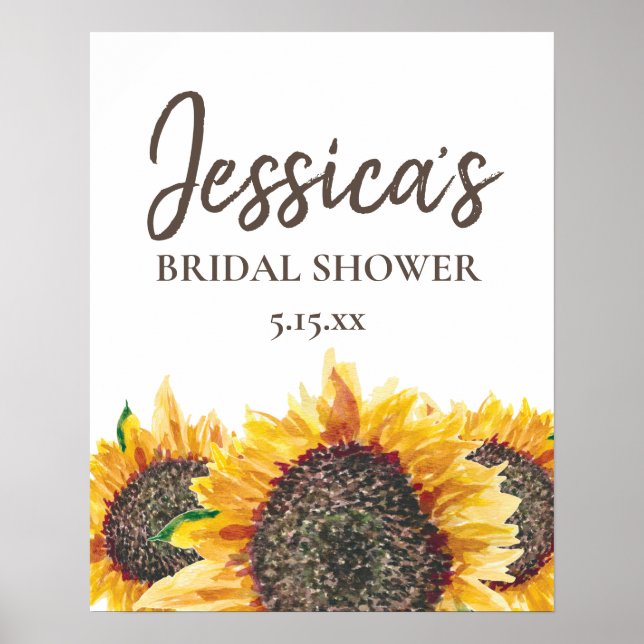 Póster Ducha de Novia Estilo Boho Girasol Amarillo Marrón (Frente)
