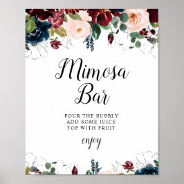 Póster ducha de novia floral burdeos mimosa bar signo
