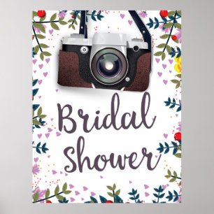Póster Ducha de novia Flores vintage y cámara clásica