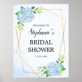 Póster Ducha de Novia Geométrica Hortensia Azul