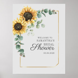Póster Ducha de Novia Guion Follaje de Eucalipto Girasol