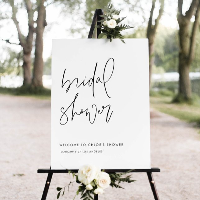 Póster Ducha de novia manuscrita Minimalista negra (This bridal shower sign features minimalist handwritten script, perfect for modern showers.)