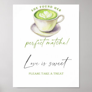 Póster Ducha de novia Matcha El amor es dulce, tómate un 