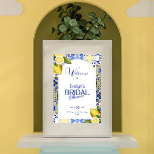 Póster Ducha de Novia Mosaico Azul Italiano y Limones