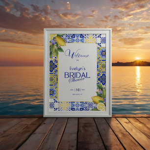 Póster Ducha de Novia Mosaico Italiano Azul y Limones