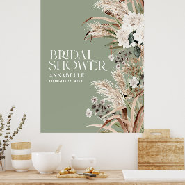 Póster Ducha de novia pampas terracota moderno verde salv