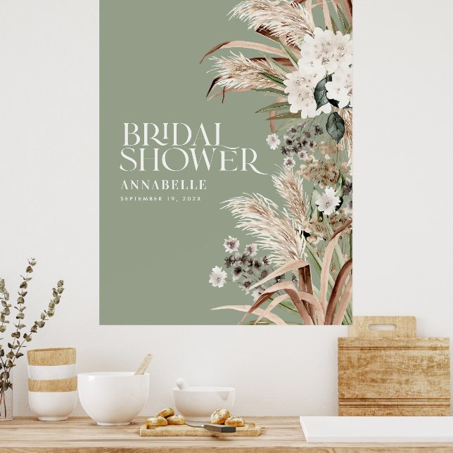 Póster Ducha de novia pampas terracota sabio moderno verd (Cocina)