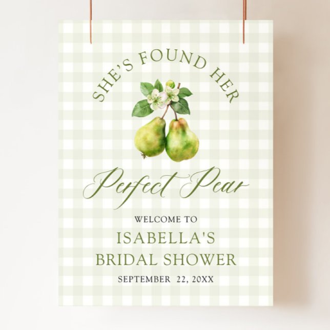Póster Ducha de Novia Par Perfecto Gingham Verde Moderno (Modern Green Gingham Perfect Pair Bridal Shower Foam Board)