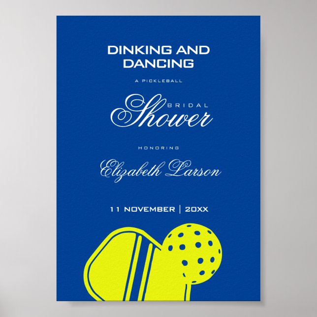 Póster Ducha de Novia para Amantes de Pickleball Neon Azu (Frente)