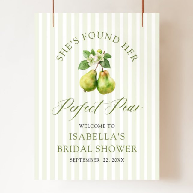 Póster Ducha de Novia Perfecta Pera Verde Gingham Moderna (Modern Green Gingham Perfect Pear Bridal Shower Welcome Sign)