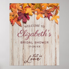Póster Ducha de Novia Rústica Hojas de Madera de Otoño