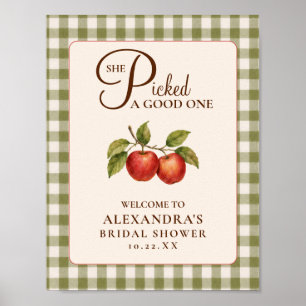 Póster Ducha de Novia Rústica Verde Salvia Gingham Manzan