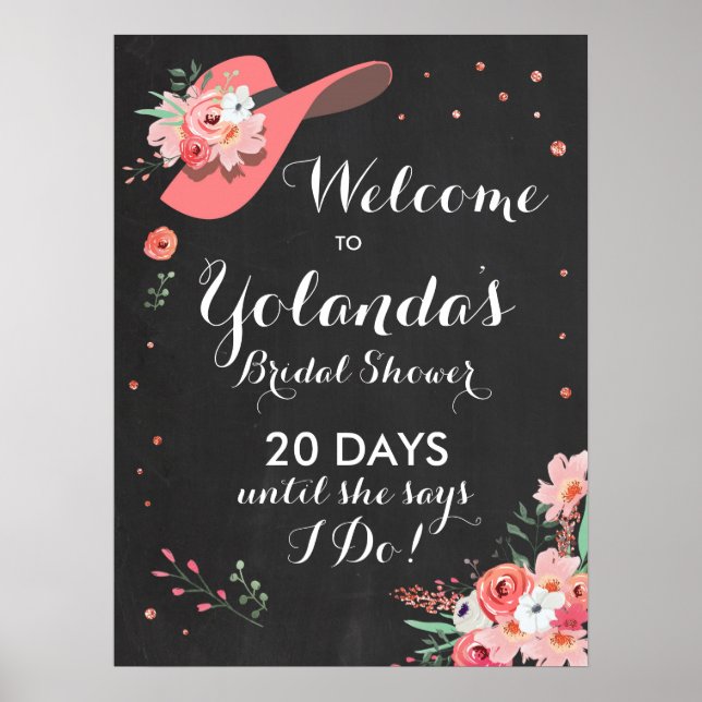 Póster Ducha de novia signo de bienvenida derby Gorra flo (Frente)