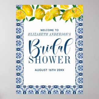 Póster Ducha de novia toscana azul italiana en mosaico